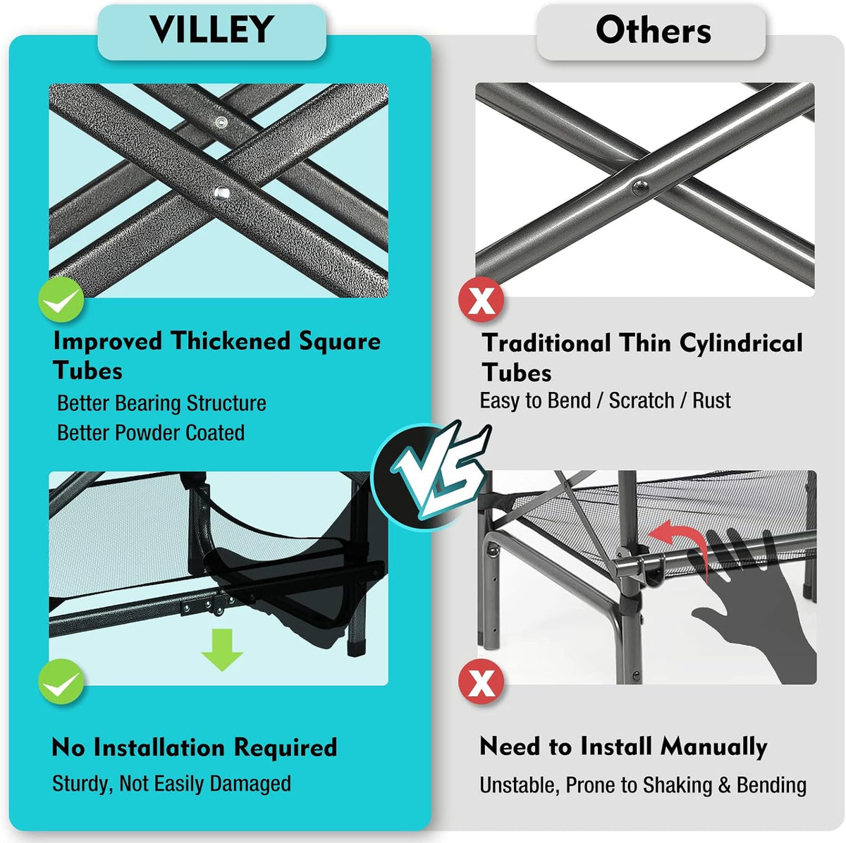 VILLEY Tall Directors Chair, Folding Camping Chair with Footrest | Heavy Duty 900D Oxford Fabric, 350 lbs Capacity, Portable Folding Seat with Side Table for Outdoor Events, Camping & Fishing