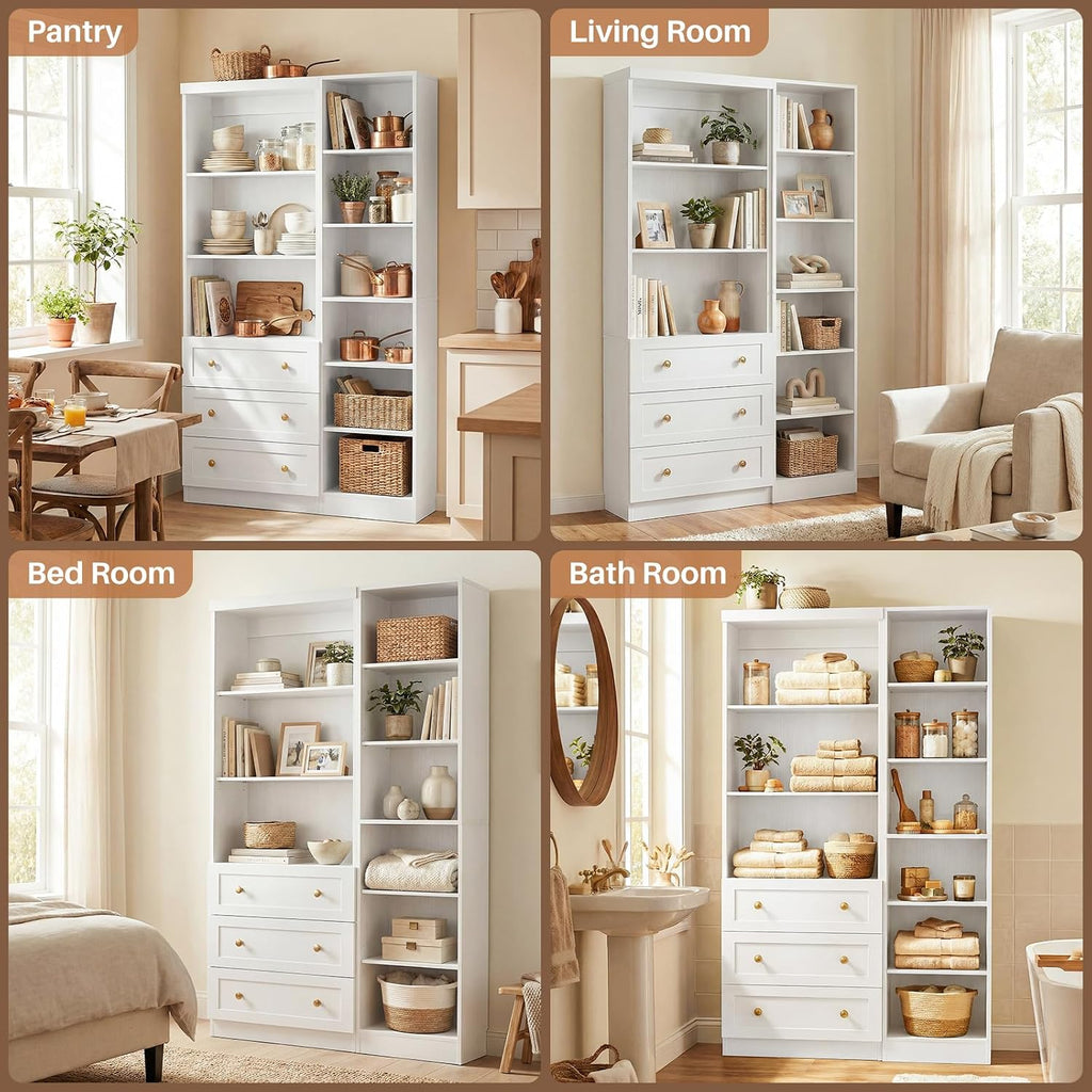 Cyclysio Kitchen Pantry Cabinet, 80" Pantry Storage Cabinet with Drawers and Adjustable Shelves, Kitchen Cabinet for Livingroom, Pantry, Bathroom, Kitchen (White)