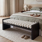 Virubi 62.8" Modern Chenille Upholstered End Bed Bench with Rolled Cushions, Rubberwood Frame Ottoman Bench, Oversized Entryway Shoe Bench for Bedroom Living Room Dining (Black, 62.8")