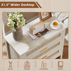 LEYAOYAO 31.5" Wide Rattan Nightstand, Large Boho 3 Drawer Night Stand | Grey White Bedside Table with Storage, Tall Bed Side End Tables for Bedroom, Living Room, Hallway