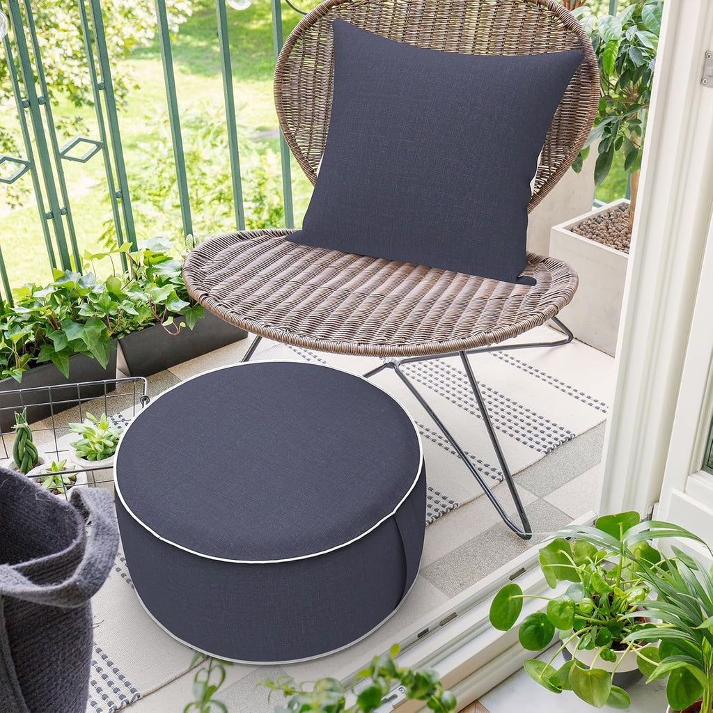 DYTXIII Inflatable Ottoman Stool D21 xH9 for Outdoor/Indoor Use, Water Repellent Patio Foot Rest Stool with Portable Handle,Round Pouf Ottoman Suitable for Garden,Deck and Camping - Textured Navy