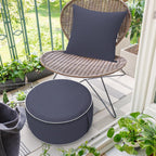 DYTXIII Inflatable Ottoman Stool D21 xH9 for Outdoor/Indoor Use, Water Repellent Patio Foot Rest Stool with Portable Handle,Round Pouf Ottoman Suitable for Garden,Deck and Camping - Textured Navy