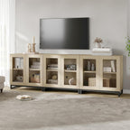 WAMPAT Sideboard Buffet Cabinets, Modern Credenza Sideboard with Adjustable Shelf and Metal Base, Coffee Bar Cabinet Accent Storage Cabinet for Living Room, Kitchen, Beige-A, 3 Pcs
