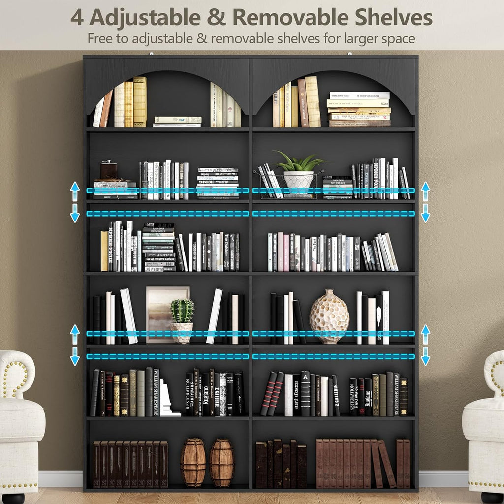 Gyfimoie 70.8’’ Tall Bookshelf and Bookcase, 7-Tier Double Wide Bookcase Modern Large Open Display Shelves with Curved Baffle for Home Office Living Room (Black)