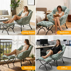 Oversized Lazy Chair with Ottoman for Adults, Chair and Ottoman Set Modern Skinny Lounge Chair with Footrest, Wide Reading Chair for Living Room/Bedroom, Comfy Accent Armchair for Small Spaces, Green