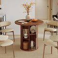 Nalupatio 31.5 Inch Round Dining Table for 2, Versatile Two-Person Kitchen Table with Half-Open Storage Shelf & Sliding Door, Modern Farmhouse Circle Dinner Table for Dining Room, Living Room, Walnut