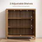 SICOTAS Sideboard Buffet Cabinet with Large Storage - Boho Rattan Credenza Coffee Bar Cabinets with Adjustable Shelves, Buffet Console Table for Kitchen Living Room Hallway - Oak