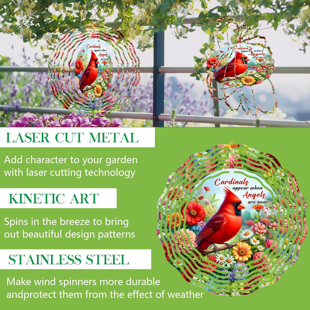 Cardinal Wind Spinner,3D Frosted Wind Spinners Hanging for Yard and Garden Cardinal Wind Spinner with Flower,10" Hanging Wind Sculptures Made of Tough Steel Plate
