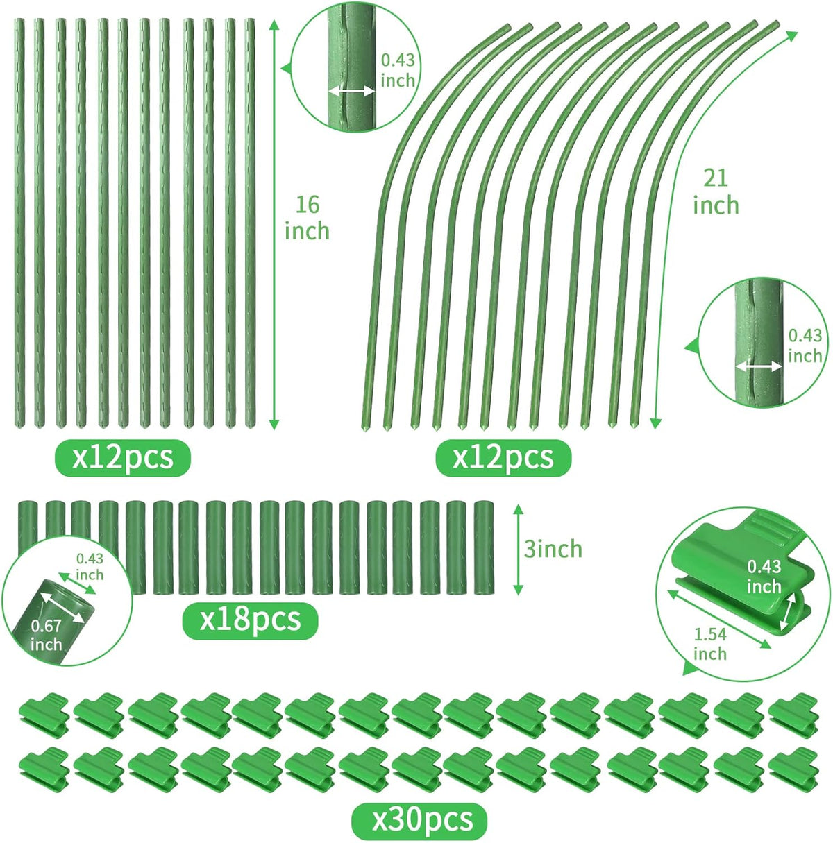 Garden Hoops Grow Tunnel for Raised Beds, 6 Sets 25.6" x 31.5" Rust-Proof Steel Greenhouse Hoops, Plant Support Garden Stakes Frame for Garden Fabric, Row Cover, Garden Netting