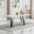 70" Faux Marble White Dining Table for 6, Modern Dining Room Table with 0.71" Marble Printing MDF Top and Flash-Shaped Silver Stainless Steel Base,Rectangular Large Kitchen Dinner Table