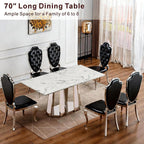 Luxury Rectangle Faux Marble 70" White Dining Table for 6-8 People, Modern Large Kitchen Table with Silver Mirrored Stainless Steel Leg Base, Dining Table for Dining/Living Room, Office (One Table)