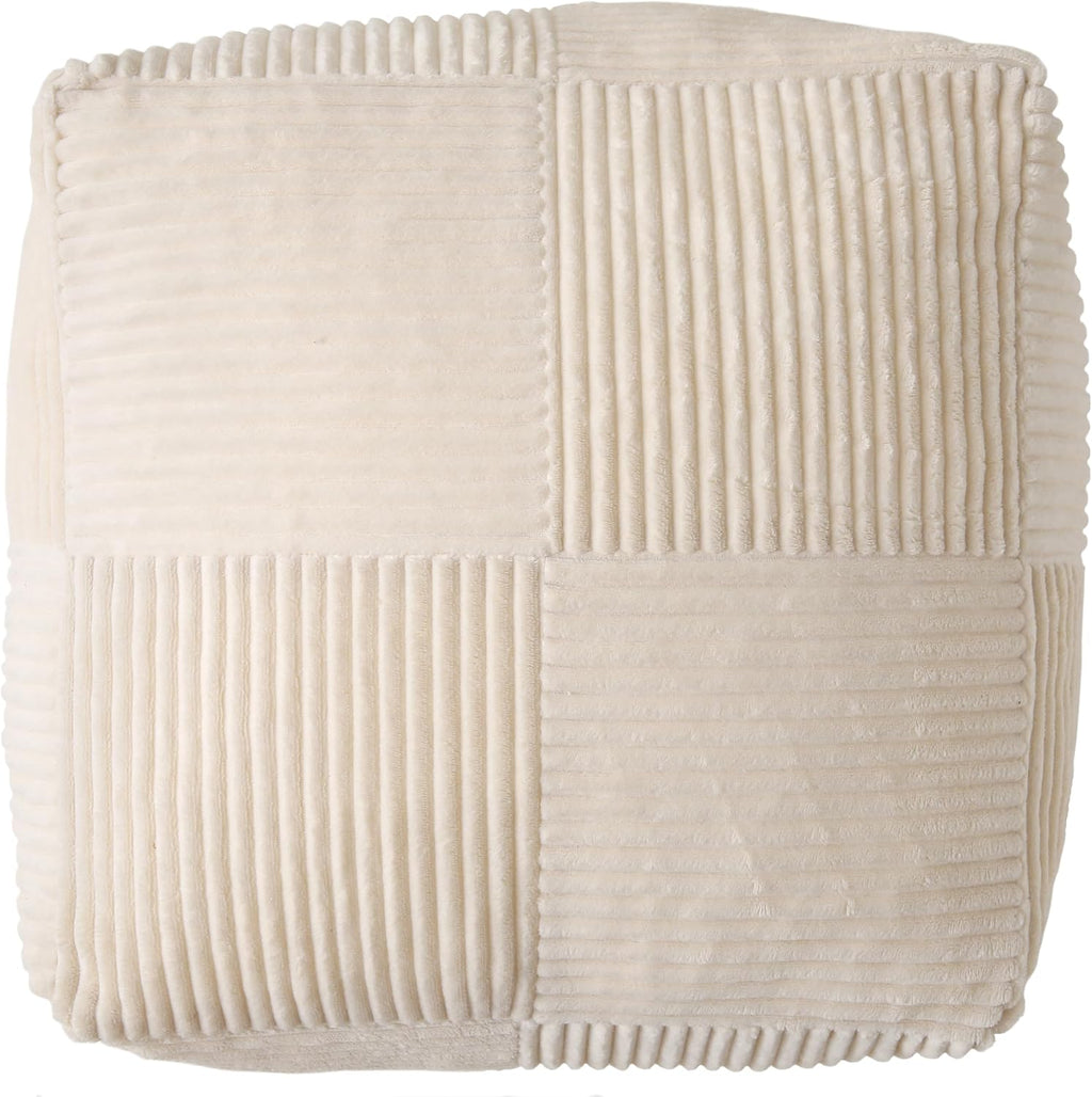 Corduroy Pouf Ottoman Foot Rest, Square Floor Pouf with Removable Cover, Soft Foam-Filled Foot Stool with Non-Slip Bottom for Living Room, Bedroom & Lounge