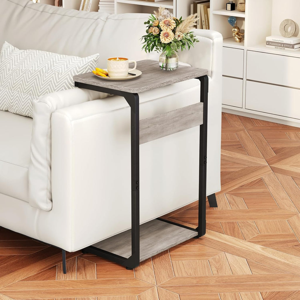 Wood Pedestal Dinner TV Trays Table for Eating on Couch Tables Slide Under, Small Laptop Stands Sofa Side Table Night Stand C Shaped End TV Tray for Bed Nightstand Arm Chair Bedroom Bedside ET-YB-GYW1
