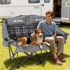 Huskfirm Padded Double Camping Chair High Back 2 Person Camping Chair Oversized Camping Loveseat Support 800LBS Heavy Duty Camping Couch with Cup Holders, Cooler, Carry Bag, Grey