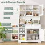 Shintenchi Kitchen Pantry Storage Cabinet, Freestanding Buffet Cabinet with Microwave Stand & 3 Door Shelves, Kitchen Hutch with Doors, Adjustable Shelves and Wine Rack, White