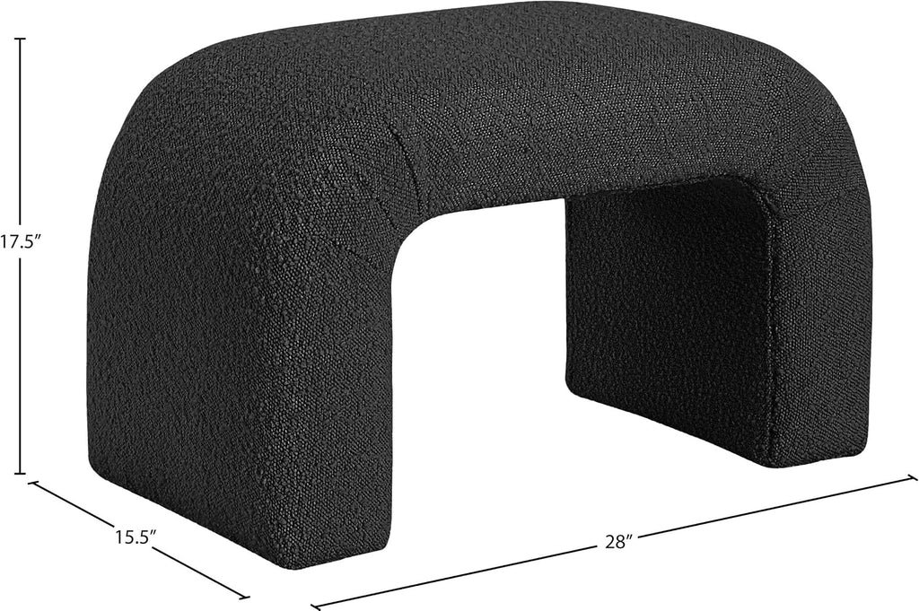 Meridian Furniture 169Black Niagara Collection Modern | Contemporary Boucle Fabric Upholstered Bench with Rich Black Boucle Fabric, Curved Contemporary Design, 28" W x 15.5" D x 17.5" H, Black