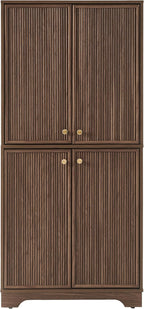 Crosley Furniture Naomi Modern Reeded Kitchen Pantry Storage Cabinet, Dining, Laundry Room, Bathroom, Walnut