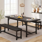 3-Piece Dining Table Set for 4-6 People, Extendable Kitchen Table Set with 2 Upholstered Benches, Dining Room Table Set for Apartment, Kitchen, Living Room, Black