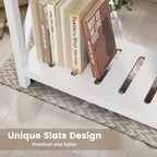 Hadulcet Farmhouse End Tables Living Room Set of 2, Narrow Side Table with Charging Station, Slim Nightstand for Small Space, Skinny Bedside Table, Sofa Side Table with Storage Shelf, White & Brown