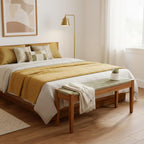 Solid Wood Acacia Indoor Bench with Natural Woven Seat, 45 Inch Wood Bench for Living Room or Entryway, Bedroom End of Bed Bench or Dining Benches, Window Bench