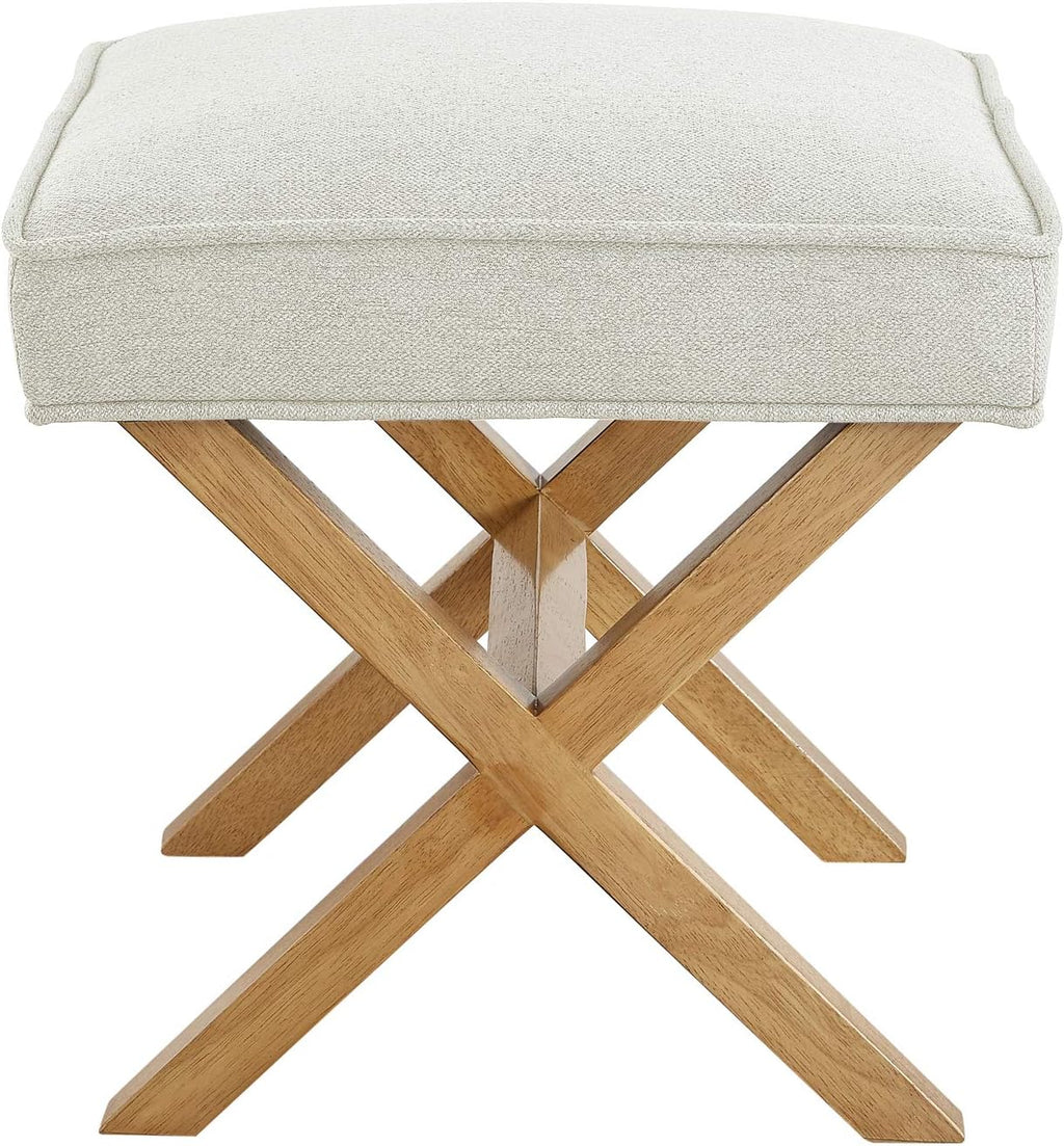 Amazon Basics Small Ottoman Foot Rest, Mid-Century Modern X Square Polyester Foot Stool, Linen, Ivory White, 18" D x 19.8" W x 18.3" H