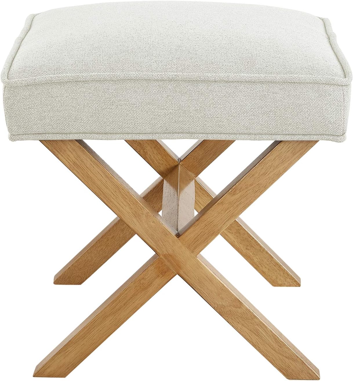 Amazon Basics Small Ottoman Foot Rest, Mid-Century Modern X Square Polyester Foot Stool, Linen, Ivory White, 18" D x 19.8" W x 18.3" H
