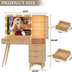 Xixini 45" Fluted Makeup Vanity Desk with Mirror & Lights, Oak