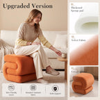 FOXHUNTER S Shape Modern Pouf Ottoman Vanity Stool, Velvet Orange | Footstool with Sponge Filling, No Assembly Required, Soft Shoe Stool, for Makeup Room Living Room Bedroom Entrance