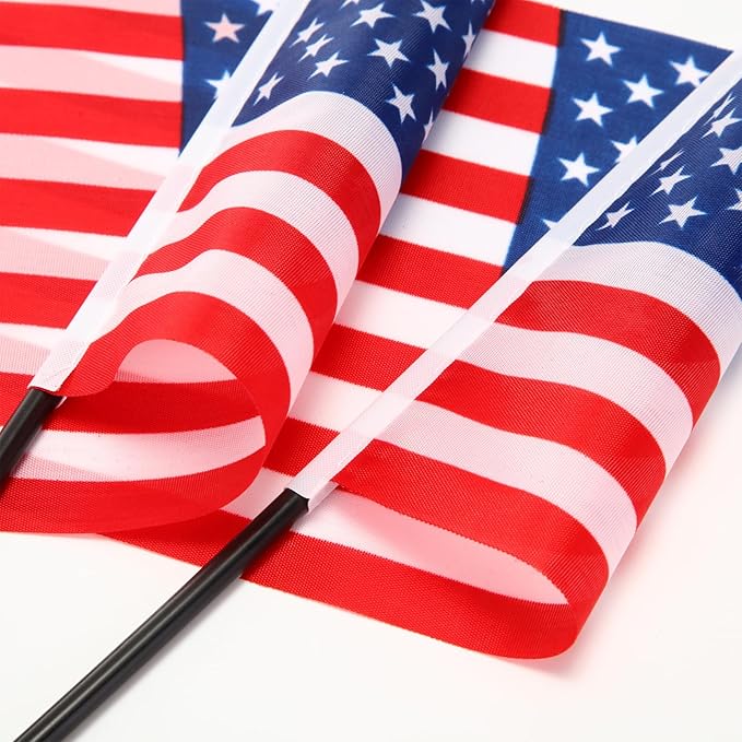 50 Pcs American Desk Flag Set Small USA Flags for Table with 13" Black Pole, Black Base and Spear Top, American Flag for Home Office Party Festival Celebrations Decor
