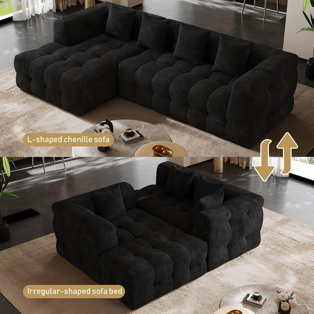 120" Oversized Modular Sectional Couch,Cloud Sectional Sofa with Deep Seat, Modern Modular Couch with 4 Throw Pillows,L-Shaped Chenille Sofa Couches with Left Facing Chaise for Living Room, Black