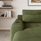 69” Floor Chaise Lounge Chair Indoor, Oversized Chaise Lounge Reading Chairs with 4 Side Pockets and 2 Cup Holders, Comfy Corduroy Sleeper Sofa Bed for Living Room Bedroom Apartment, Green