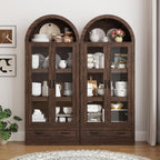 75" Tall Arched Kitchen Pantry Cabinet w Load-Bearing Steel Pipe,Modern Farmhouse Kitchens Storage Cabinet with Drawer and Glass Doors,Tall Arched Bookcase,Pantry Organizer(Rustic Brown)