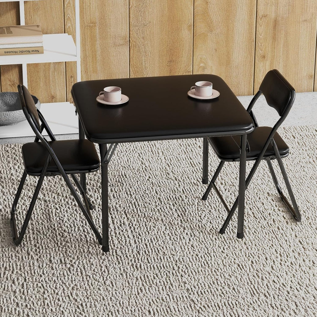 Folding Table and Chair Set of 3 Fold-Flat Design No Assembly PU Padded | 3-Piece PU Padded No Assembly PU Padded Comfort – A Perfect Space-Saving Activity Set for Kids Ages 2-8