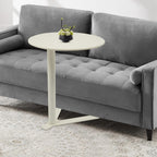 Round Side Table, Small C Shaped End Table, Couch Side Table, Modern Coffee Table, Bedside Snack Table with Y Shaped for Living Room Bedroom Office Apartment (White, 18.9x22in)