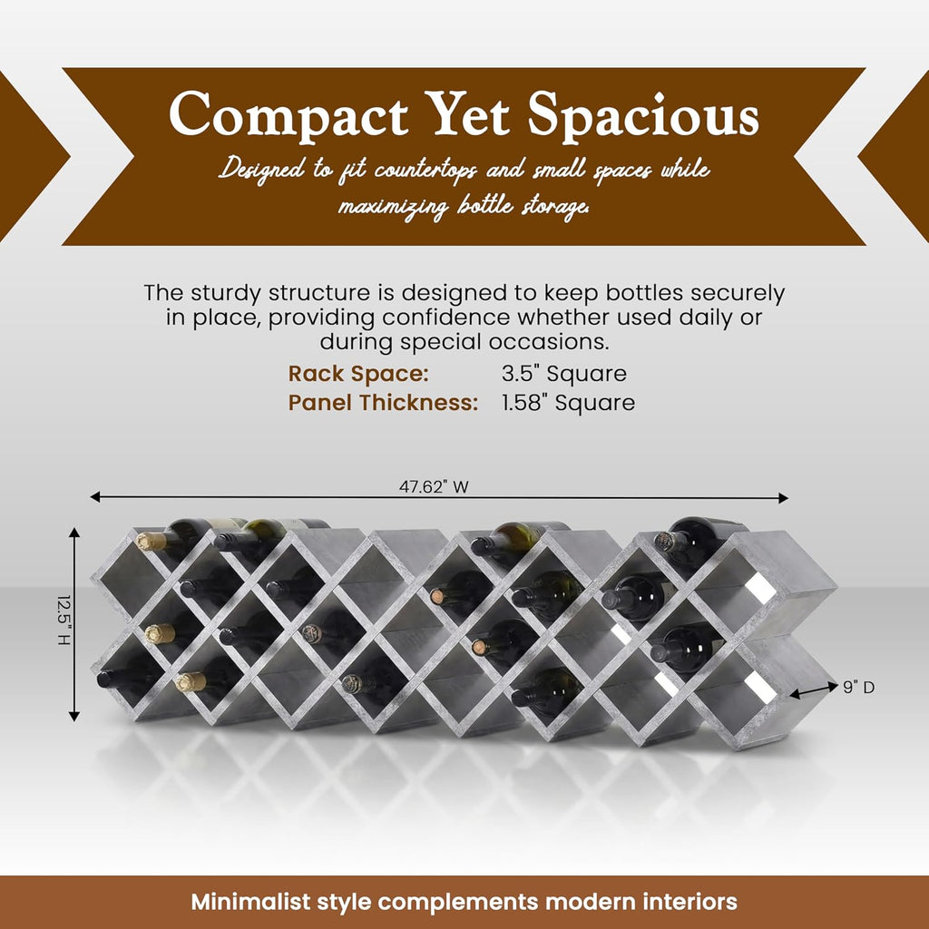 Kings Brand Furniture 30-Bottle Wine Rack – Geometric Grid Design, Modern Countertop Wine Storage for Kitchen, Bar, or Sideboard Display (Concrete Finish)
