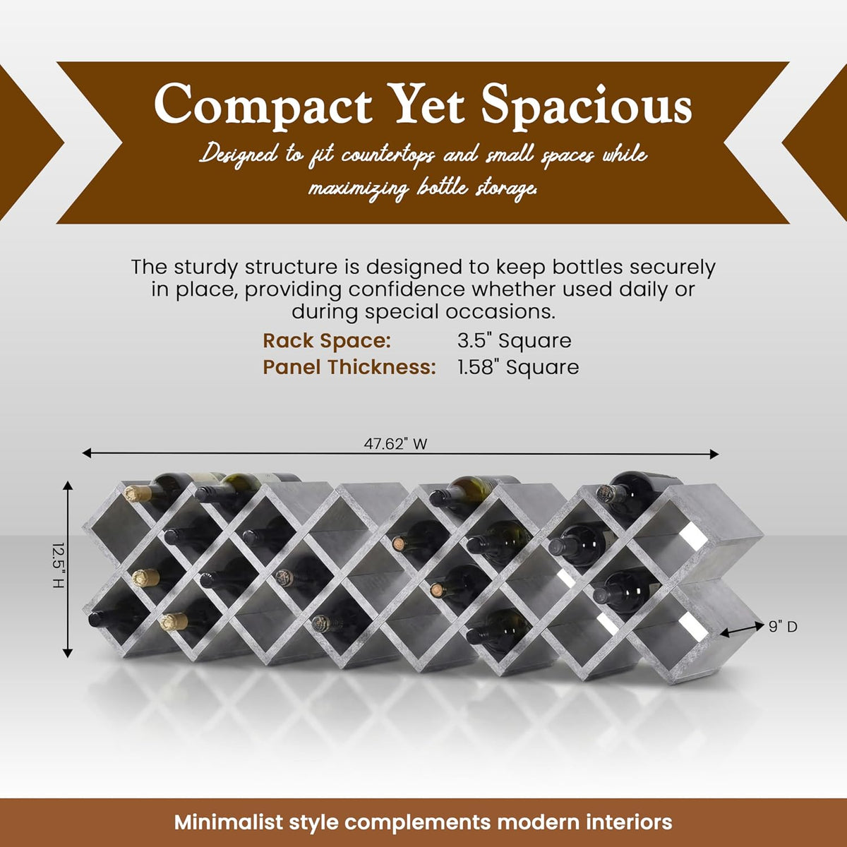 Kings Brand Furniture 30-Bottle Wine Rack – Geometric Grid Design, Modern Countertop Wine Storage for Kitchen, Bar, or Sideboard Display (Concrete Finish)