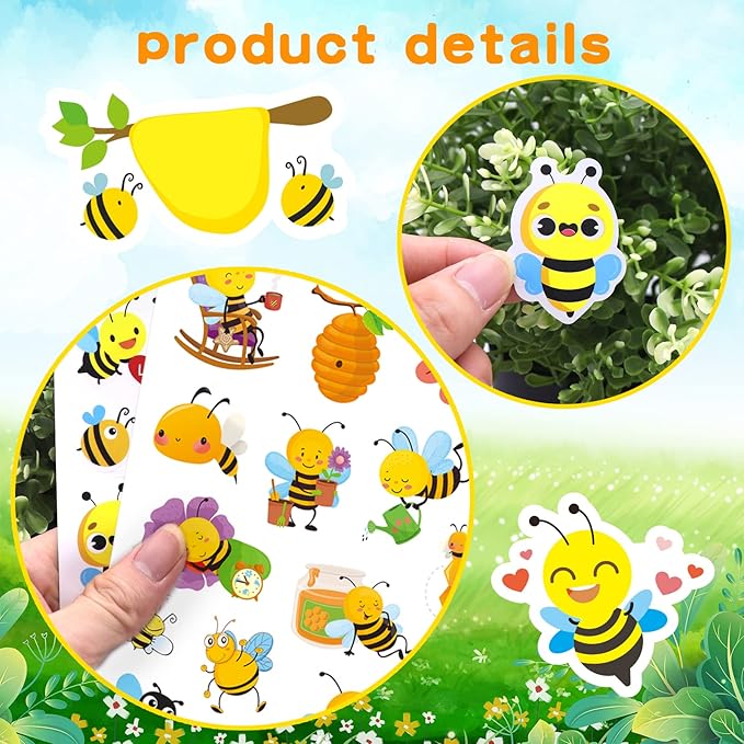 Bumble Bee Stickers Summer Spring Happy Honey Bee Decal Sticker 660 Counts Party Cute Gifts Goodie Bags Decor Game Rewards Birthday Party Favors Water Bottle Sticker Laptop Invitation Decor