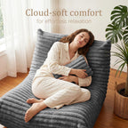 Bean Bag Chair for Adults, Giant Memory Foam Floor Sofa with Lumbar Pillow, Oversized Corduroy Beanbag Couch, Comfy Lounge Chair for Living Room, Bedroom, Apartment, Reading, Gaming, Gray