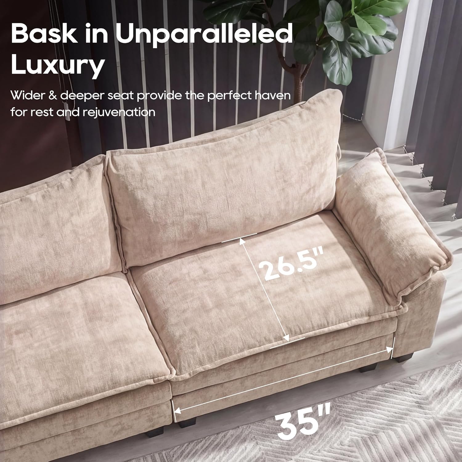 URRED Oversized Modular Sectional Sofa, 157" U Shaped Modern Comfy Cloud Couch with Movable Ottoman & Pillows, Deep Seat Couches for Living Room, Bedroom or Apartment (Chenille Khaki, 157" U Shaped)