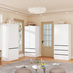 Armoire Wardrobe Closet with Drawers：75" Large White Wardrobe Closet Cabinet with 6 Doors for Hanging Clothes, Modern Wooden Bedroom Armoires with 5 Drawers and Storage (A+B+C, 94.5")