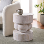 SAFAVIEH Home Collection - Xavier White Washed Solid Wood Accent Table, Sculptural Round Side Table, Fully Assembled (ACC3262A)