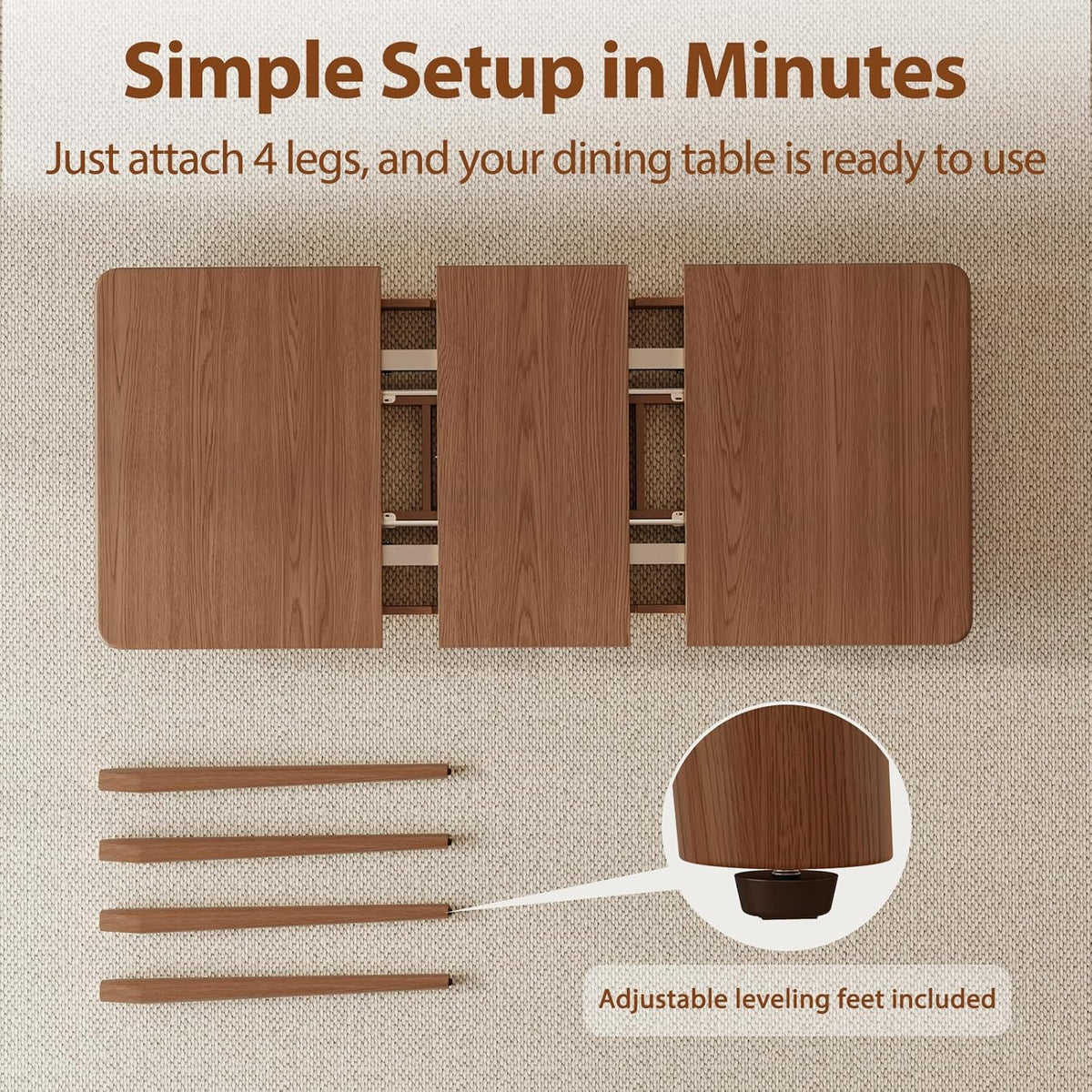 Muwuele Solid Wood Extendable Dining Table for 4-8 People with Seamless Extension from 47.2 to 63 Inches, Easy Assembly, Expandable Tables for Small Spaces, Dining Room, Kitchen, Living Room, Walnut