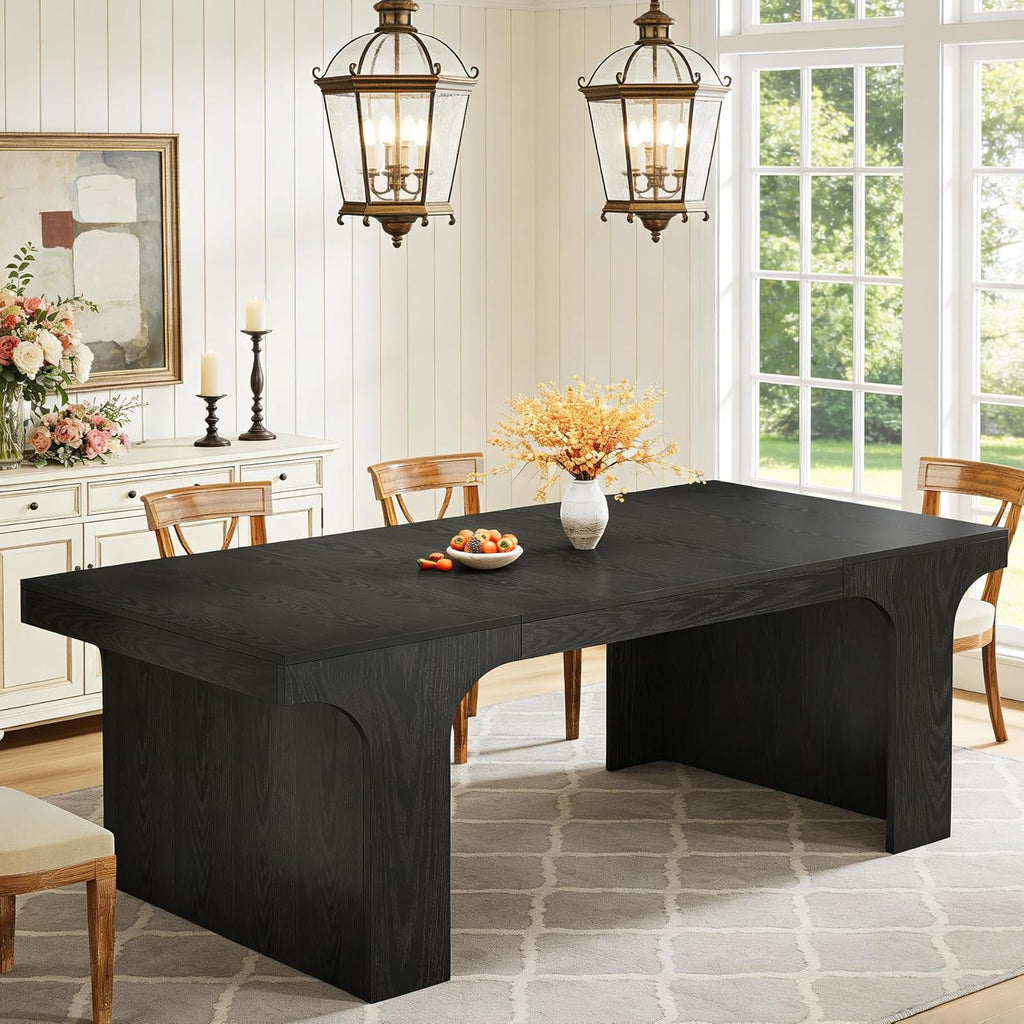 Tribesigns 71" Large Dining Table for 6-8, Farmhouse Kitchen Table, Rectangular Dining Table with Sturdy Reinforced Metal Frame and Curved Legs for Kitchen & Dining Room