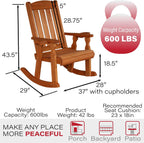 Amish Casual Heavy Duty 600 Lb Mission Pressure Treated Rocking Chair with Cupholders (Cedar Stain)