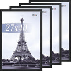 VCK 27x40 Picture Frame Set of 4 - Black, Gallery-Quality Wood Poster Frames, 1.1-Inch Wide Border, Polished Plexiglass, Vertical or Horizontal Wall Display for Photo/Art/Prints, Black