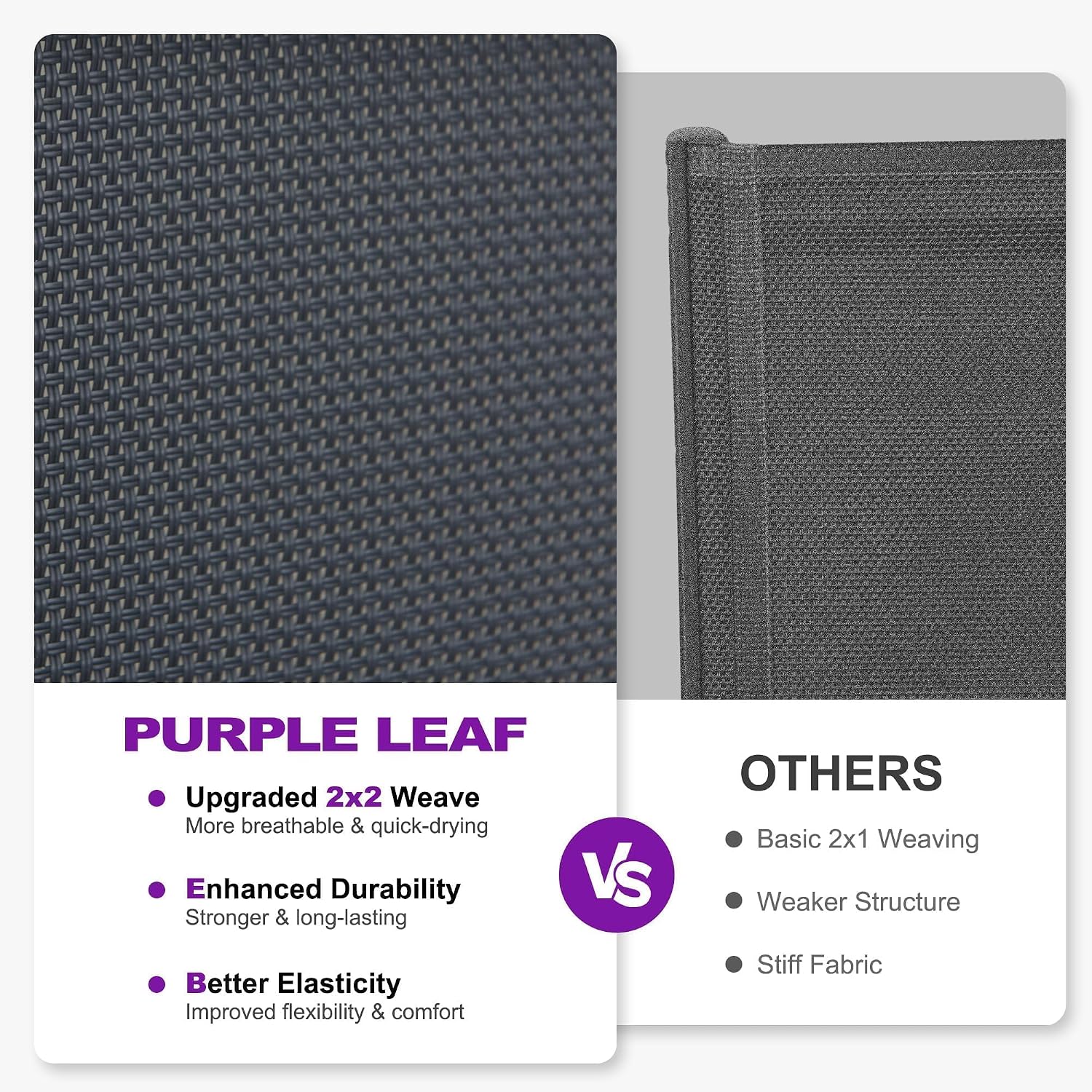 PURPLE LEAF Lounge Chair Outdoor Set of 4 Chaise Lounge w/Wheel, Dark Grey | The space-saving stackable design allows multiple chairs to nest together neatly for quick and easy off-season storage