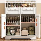 Tall Kitchen Pantry Cabinet with 2 Drawers, White Hutch Cabinet with Storage, Kitchen Pantry Storage Cabinet with Countertop and Adjustable Shelf, Tall Pantry for Kitchen