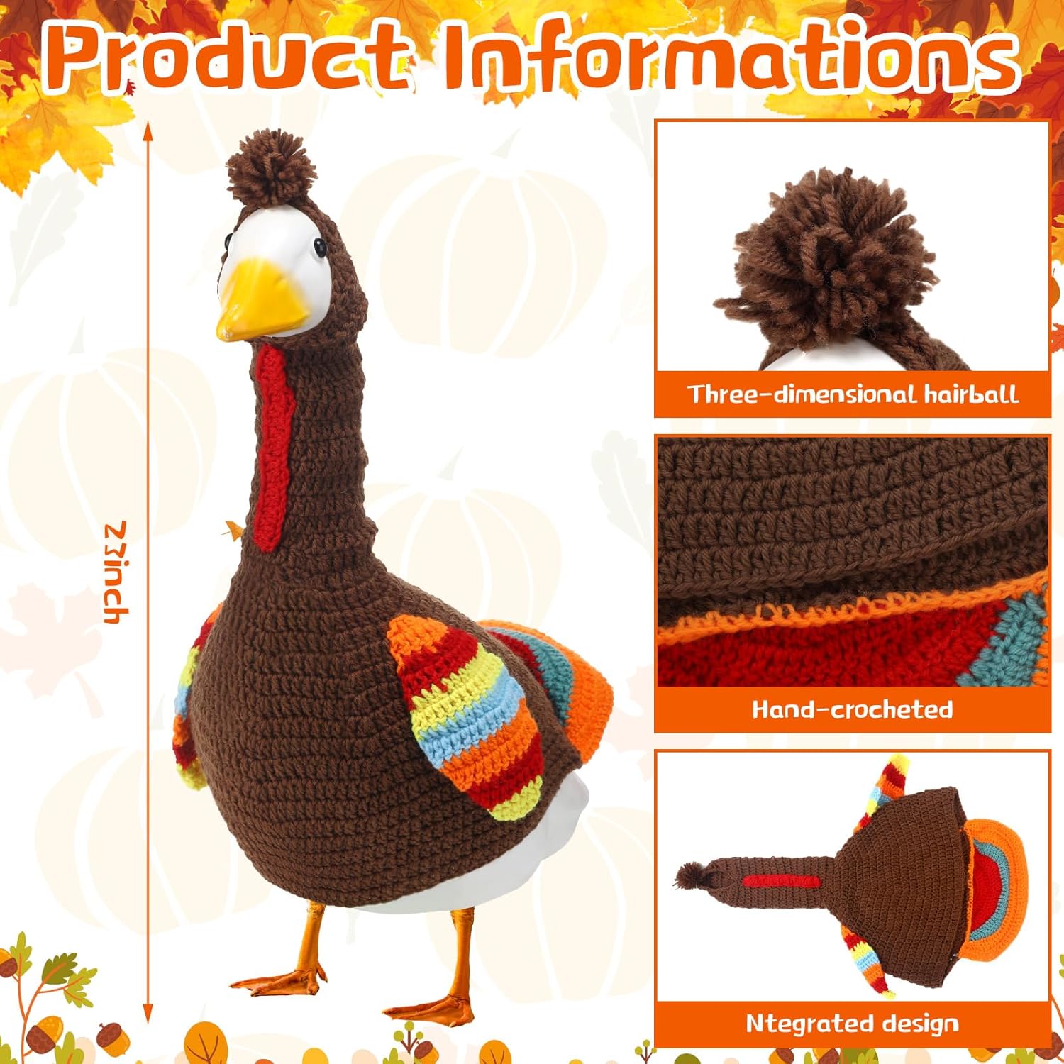 Abbylike Turkey Porch Goose Outfit Fall Thanksgiving Porch Goose Outfits Costume Clothes Fits Large 23'' Cement for Garden Yard Statue Pathway Decorations