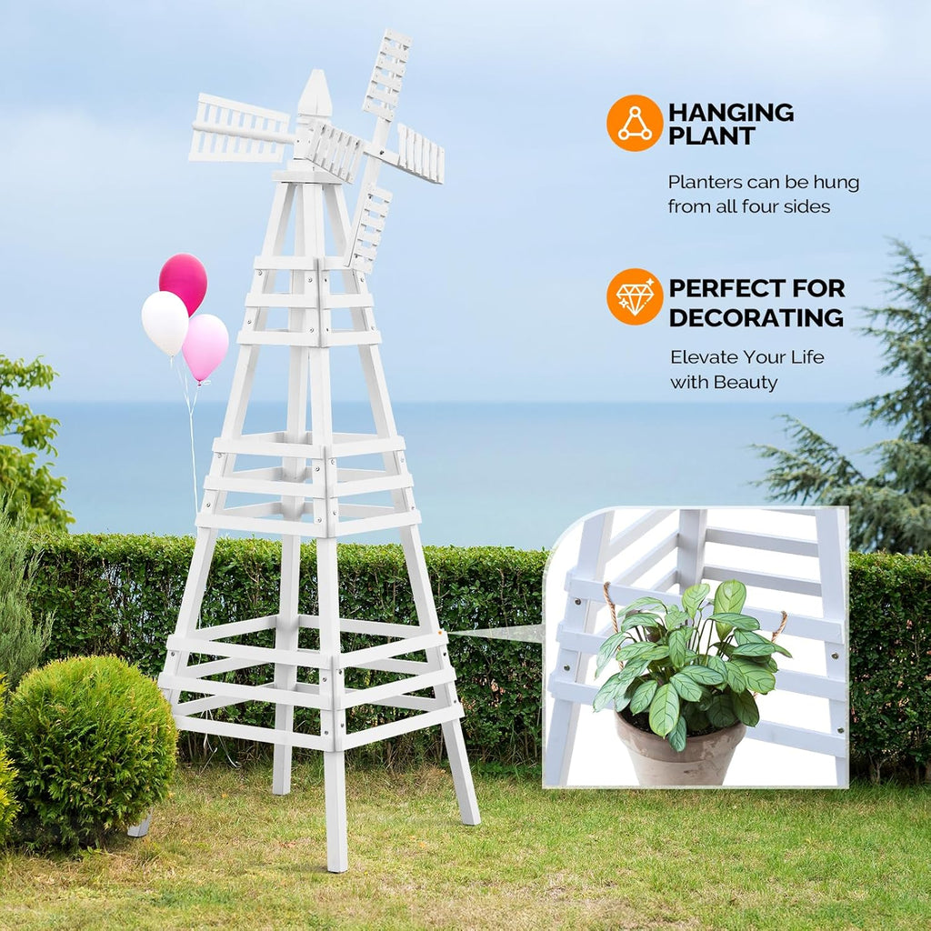 Wooden Windmill, Weather-Proof Wind Spinner, Outdoor Wind Mill for Garden Lawn Patio Decoration (White, Large)