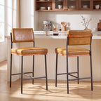 Faux Leather Bar Stools Set of 2,26 Inch Modern Counter Height Bar Stools for Kitchen Island,Counter Stools with Wide Back Sturdy Metal Legs,Brown